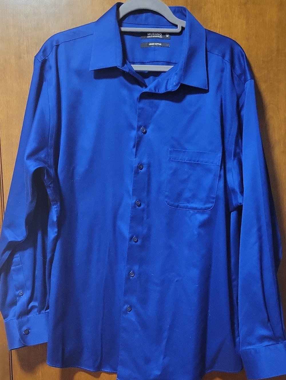 Murano Liquid Cotton Royal Blue Long Sleeve Dress Shirt Mens 17.5/35